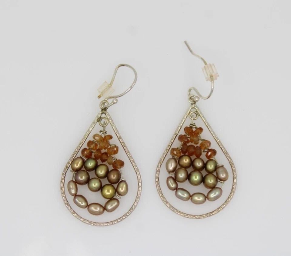 SET OF 2 STERLING SILVER 925 ASSORTED GEMSTONES DANGLE EARRINGS 6.8 GRAMS (1 of 2)