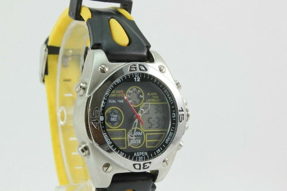 ASPEN DIGITAL DIAL BLACK & YELLOW RUBBER BAND MENS WATCH US-JADAG (1 of 2)