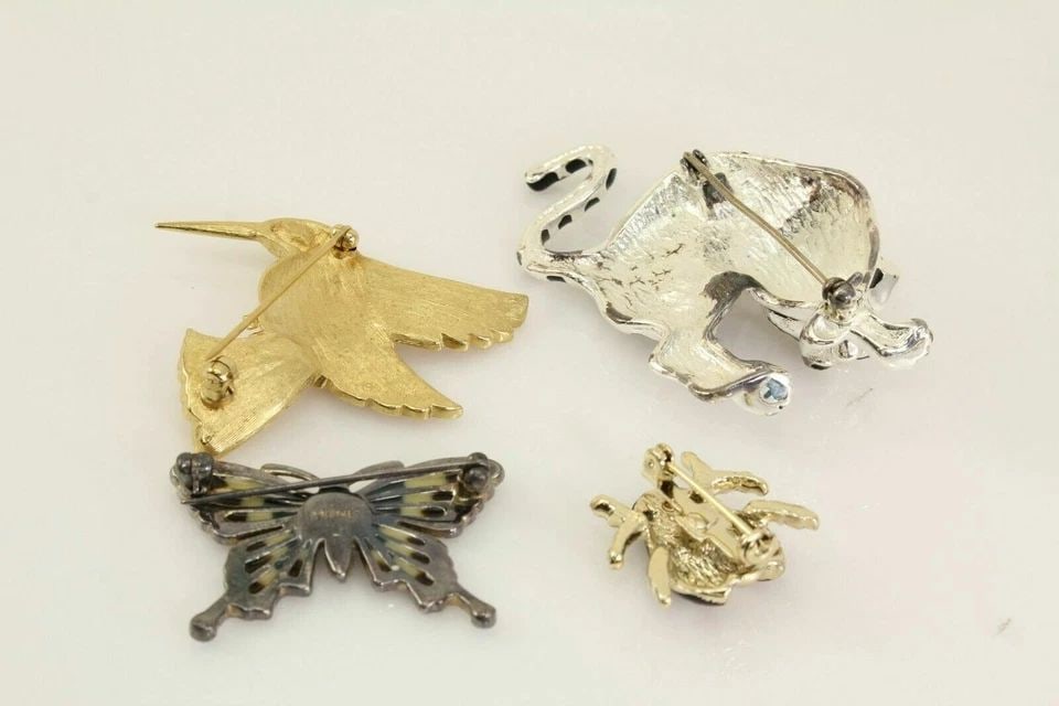 LOT OF 4 MIXED ANIMAL BROOCHES: BIRD, MONET BUTTERFLY, LADYBUG, & TIGER FS (1 of 1)