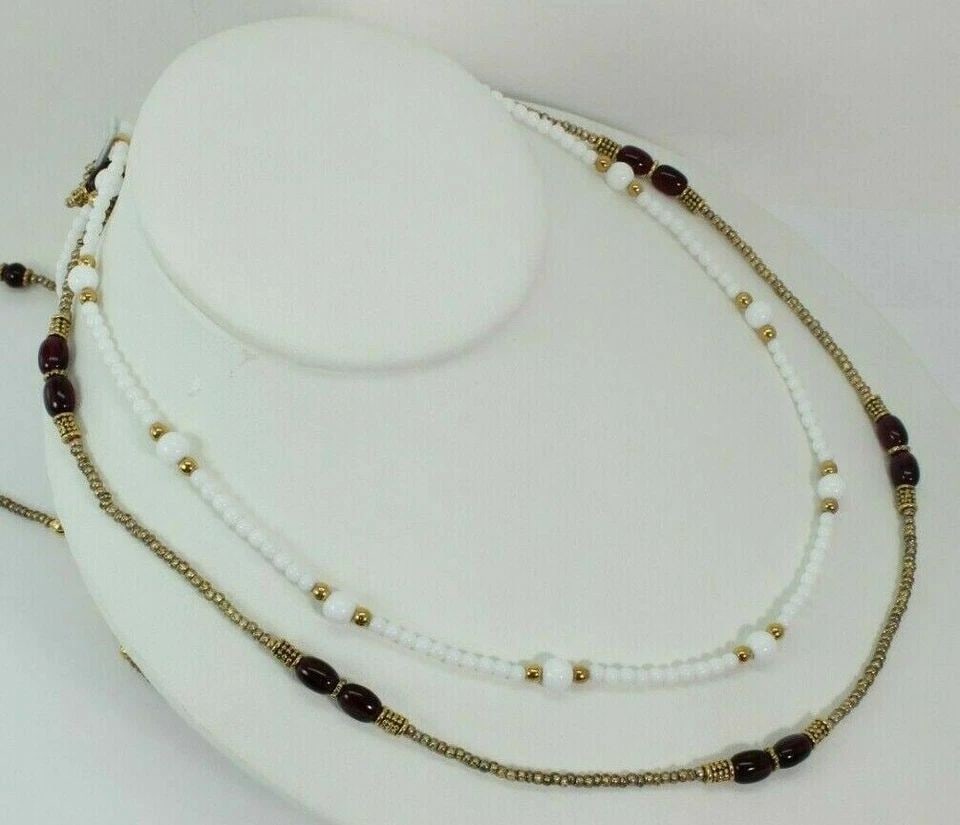 NAPIER SET OF 2 WHITE/ GOLD BEAD NECKLACE 24" & GOLD/ PURPLE BEADED 42" NECKLACE (1 of 2)