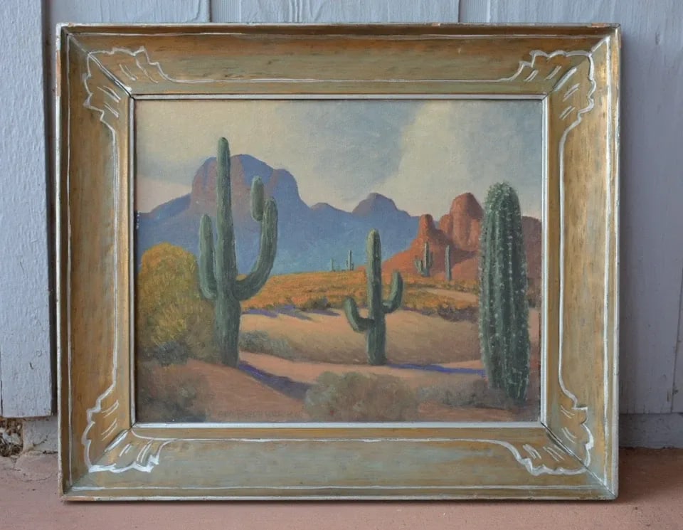 GEORGE FREDERICK GLEICH - OIL PAINTING SUPERSTITION MOUNTAINS ARIZONA - 1945 (1 of 2)