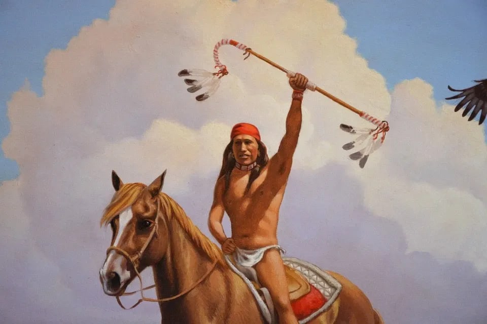 FRANKLIN MOODY - LARGE PAINTING - INDIAN ON HORSEBACK EAGLES SOUTHWEST RED ROCKS (1 of 2)