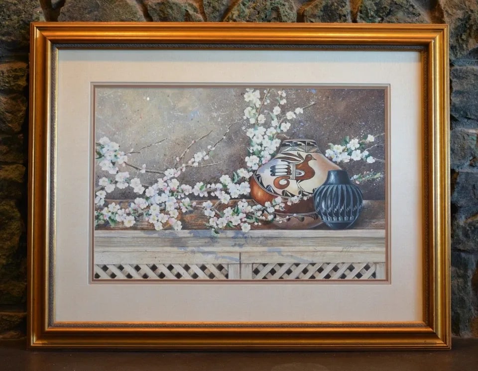 KIRK RANDLE (1952-) ORIGINAL PAINTING ACOMA ,SANTA CLARA INDIAN POTS UTAH ARTIST: KIRK RANDLE (1952-) ORIGINAL PAINTING ACOMA ,SANTA CLARA INDIAN POTS UTAH ARTIST Item Description: This still life painting has been beautifully done by Utah artist Kirk Randle (1952-). The painting s