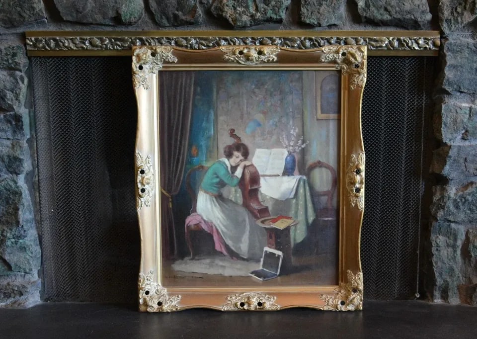 ENDRE KOMAROMI-KACZ (1880-1969) HUNGARIAN - OIL PAINTING YOUNG WOMAN WITH CELLO: ENDRE KOMAROMI-KACZ (1880-1969) HUNGARIAN - OIL PAINTING YOUNG WOMAN WITH CELLO This antique oil painting was done by Hungarian artist Endre Komaromi-Kacz (1890-1969). Endre is known for his genre pai