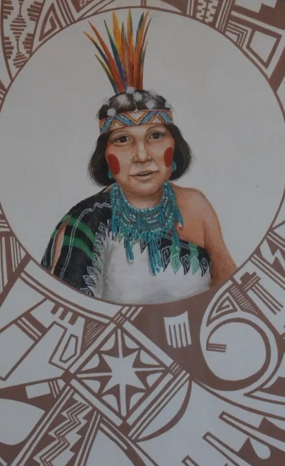 NEIL DAVID SR. - HOPI PAINTING - PORTRAIT OF WOMAN - TRADITIONAL HOPI SYMBOLS (1 of 2)