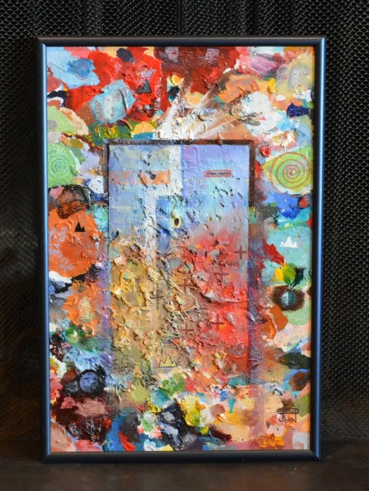 DAVID K JOHN - NAVAJO PAINTING - ABSTRACT KACHINA SYMBOLISM - THICKLY TEXTURED (1 of 2)