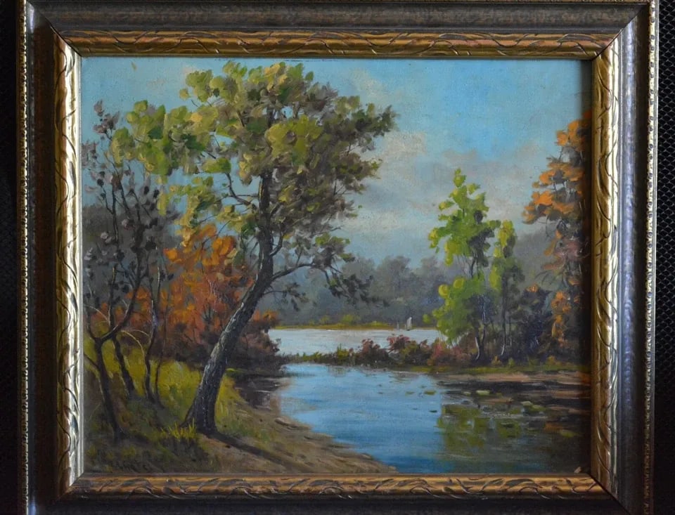 EDWIN A. GATES 1875-1950 LAKE LANDSCAPE PAINTING (1 of 2)