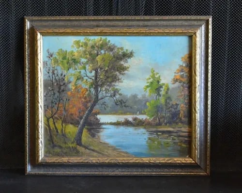 EDWIN A. GATES 1875-1950 LAKE LANDSCAPE PAINTING - 2