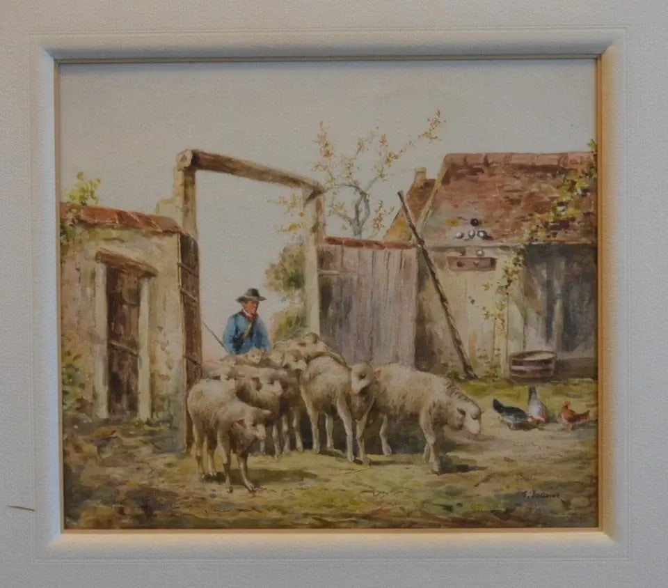 FRANK BRISSOT (1818-1892) - 19TH CENTURY WATERCOLOR PAINTING - FARM COUNTRY LIFE (1 of 2)