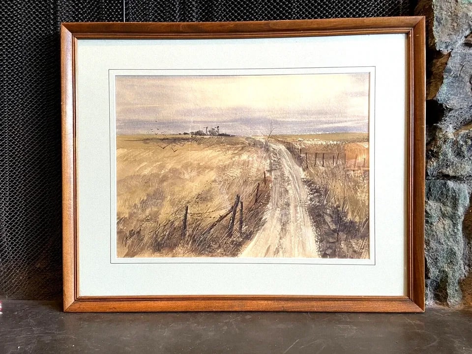 JAMES FALLIER - 1930 WATERCOLOR LANDSCAPE PAINTING KANSAS PRAIRIE FIELDS FARM (1 of 2)