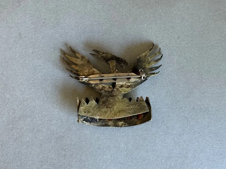 VINTAGE NAVAJO STERLING SILVER WITH TURQUOISE, CORAL AND MALACHITE PHOENIX PIN: VINTAGE NAVAJO STERLING SILVER WITH TURQUOISE, CORAL AND MALACHITE PHOENIX PIN Vintage Navajo Sterling Silver with Turquoise, Coral and Malachite Phoenix Pin ..1 5/8 Tall 2" wide ... 17Grams