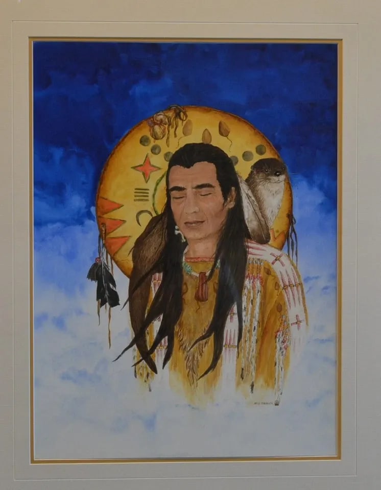 HEDY ZIEGLER - WATERCOLOR PAINTING - NATIVE AMERICAN CANADA - BLACK OTTER VISION: HEDY ZIEGLER - WATERCOLOR PAINTING - NATIVE AMERICAN CANADA - BLACK OTTER VISION This watercolor painting was beautifully done by Canadian artist Hedy Ziegler. It is titled "Black Otter's Whispers in 
