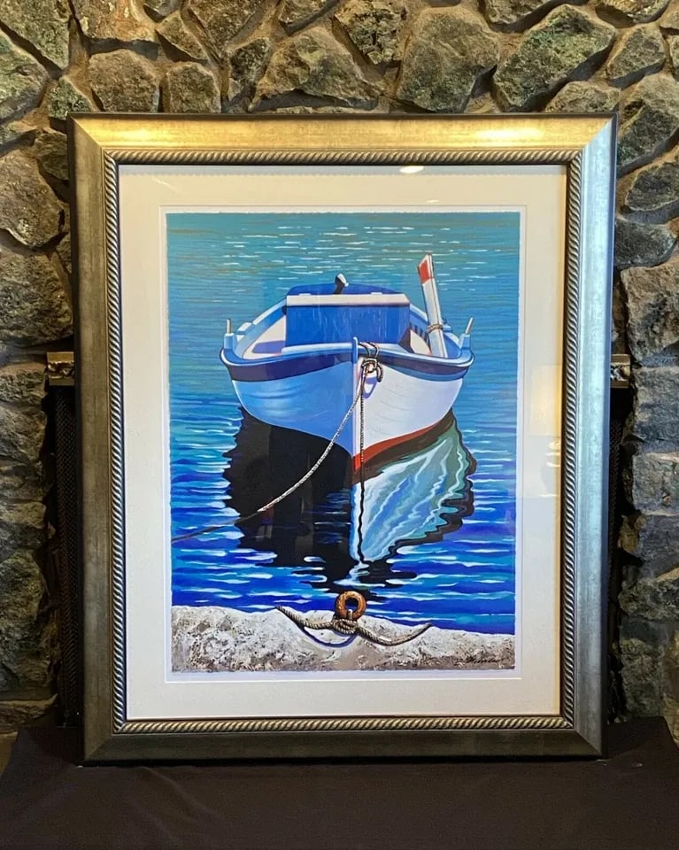 BOAT DOCKED - LG FRAMED SAPPHIRE SERIGRAPH - IGOR MEDVEDEV - "WIND NORWEGIAN" (1 of 2)