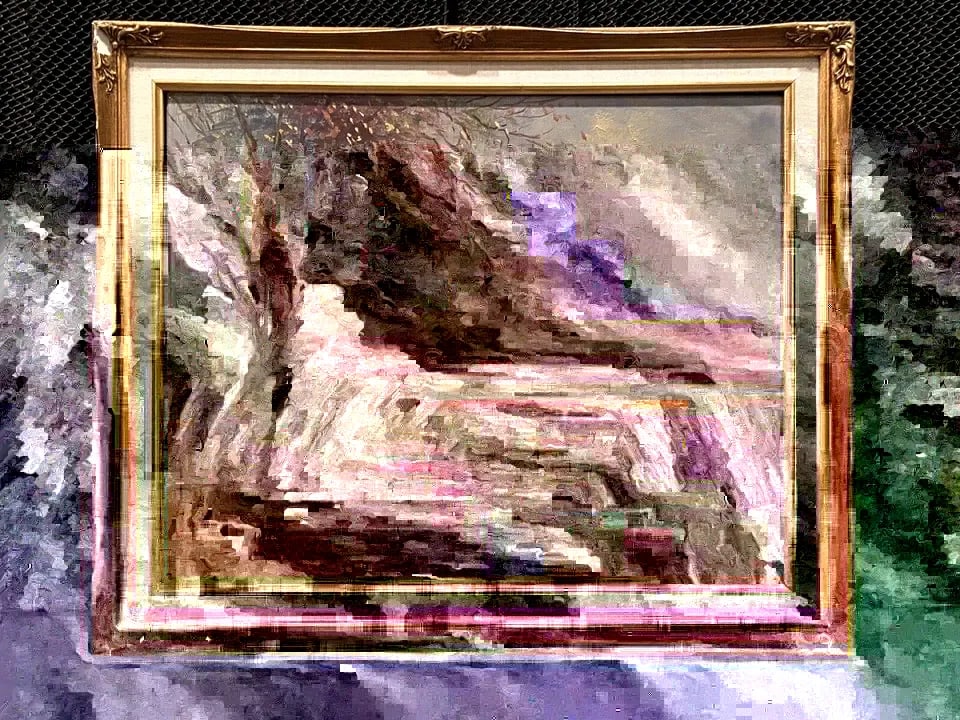 VINTAGE ANTIQUE LANDSCAPE OIL PAINTING - COASTAL SUNRISE SUNSET OVER LAKE: VINTAGE ANTIQUE LANDSCAPE OIL PAINTING - COASTAL SUNRISE SUNSET OVER LAKE Item Description: This vintage painting shows a peaceful landscape of a lake at sunrise or sunset. It is signed in the lower r