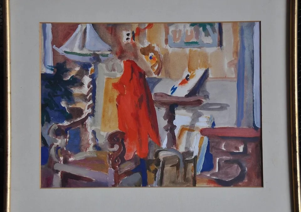 SPERRY ANDREWS (1917-2005) PAINTING "INTERIOR" HISTORIC WEIR FARM CONNECTICUT: SPERRY ANDREWS (1917-2005) PAINTING "INTERIOR" HISTORIC WEIR FARM CONNECTICUT Item Description: This painting was done by Connecticut artist Sperry Andrews IV. It shows one of the interior rooms of th