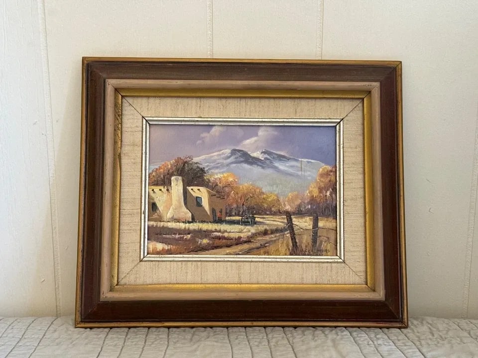BURL CHALMERS 1910-2003 OIL PAINTING ON BOARD TOAS NEW MEXICO: BURL CHALMERS 1910-2003 OIL PAINTING ON BOARD TOAS NEW MEXICO Burl Chalmers Oil Painting ..Great Condition ..Painting 5x7 " with Frame 9 1/4 x 11 1/4