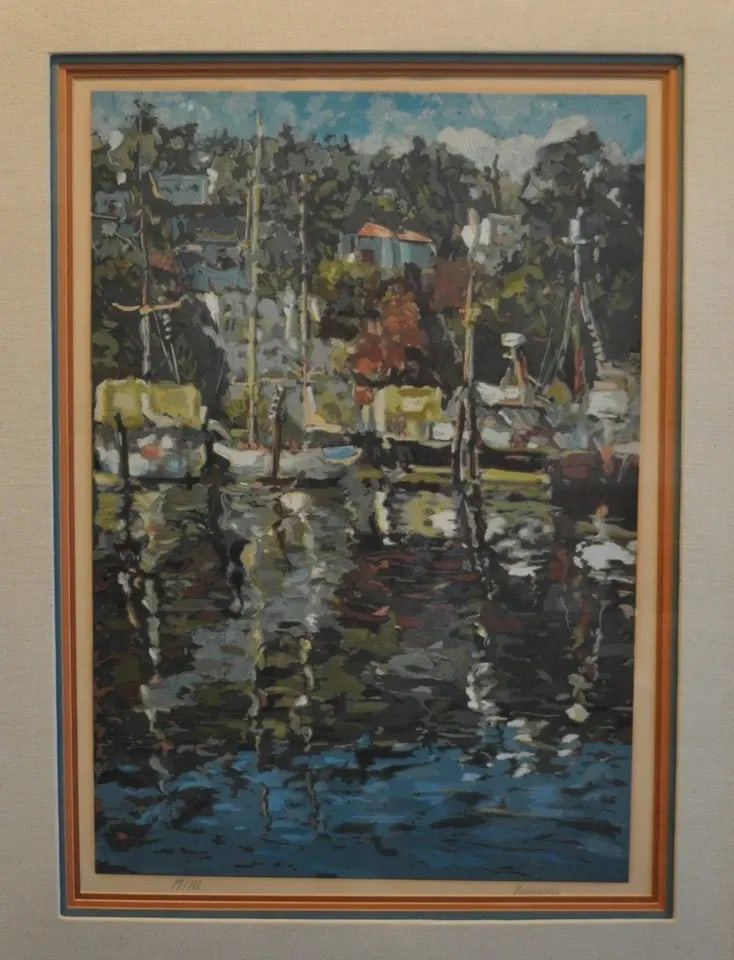 "SAUSALITO REFLECTIONS" CALIFORNIA BOATS IN HARBOR SERIGRAPH PRINT MARCO SASSONE: "SAUSALITO REFLECTIONS" CALIFORNIA BOATS IN HARBOR SERIGRAPH PRINT MARCO SASSONE Item Description: This limited edition pencil signed print was done by American-Italian artist Marco Sassone (1942-). I