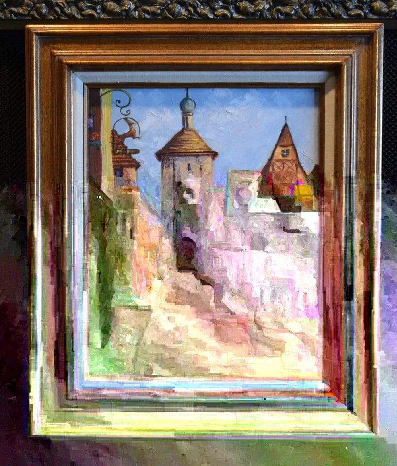 VINTAGE OIL PAINTING - ROTHENBURG ON THE TAUBER ROMANTIC RD. - HISTORIC BAVARIA: VINTAGE OIL PAINTING - ROTHENBURG ON THE TAUBER ROMANTIC RD. - HISTORIC BAVARIA This vintage oil painting shows the historic "Romantic Road" located in the historic town of Rothenburg on the Tauber Ri
