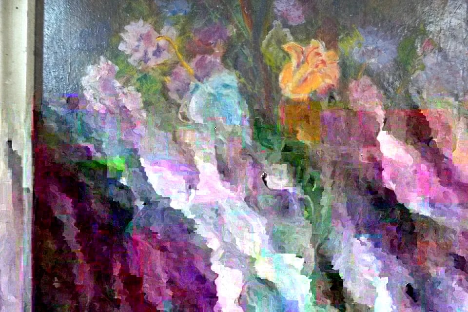 VINTAGE UNIQUELY FRAMED OIL PAINTING - BOUQUET OF ROSES - MARION PRICE - 1964: VINTAGE UNIQUELY FRAMED OIL PAINTING - BOUQUET OF ROSES - MARION PRICE - 1964 Item Description: This vintage oil painting shows a colorful bouquet of flowers. It has a very unique frame which has a ca