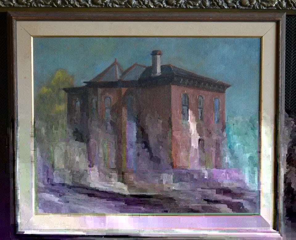 RICHARD ALLAMAN - VINTAGE OIL PAINTING HISTORIC RED BRICK BUILDING - 1976 FRAMED (1 of 2)