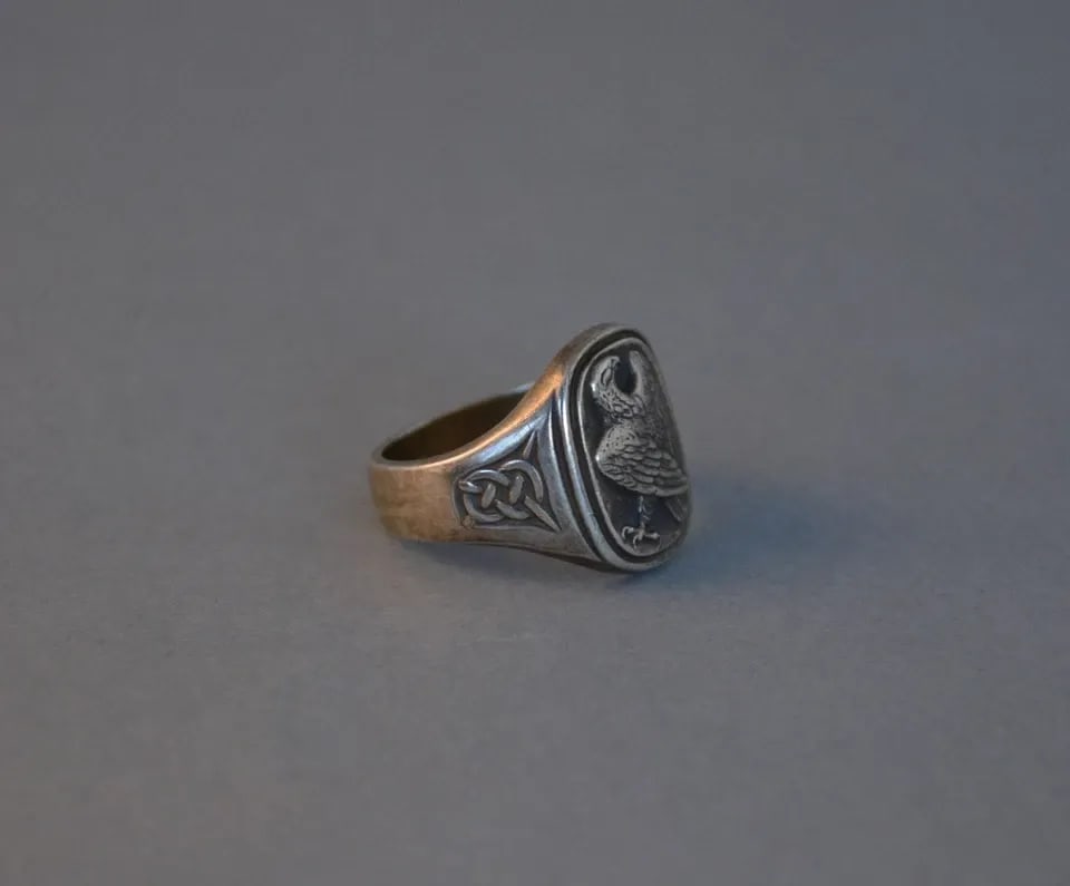 GEORG JENSEN - STERLING SILVER EAGLE SIGNET RING - FRANKLIN MINT - SZ 12 3/4 (1 of 2)