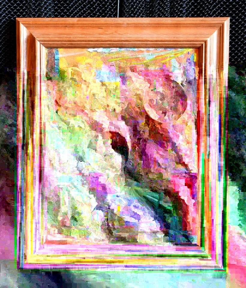 COLORFUL MIXED MEDIA COLLAGE - "GOLDEN RINGS" - JACQUELINE HERST PRESCOTT AZ.: COLORFUL MIXED MEDIA COLLAGE - "GOLDEN RINGS" - JACQUELINE HERST PRESCOTT AZ. Item Description: This colorful mixed media collage was done by Prescott, Arizona artist Jacqueline Herst. This collage is
