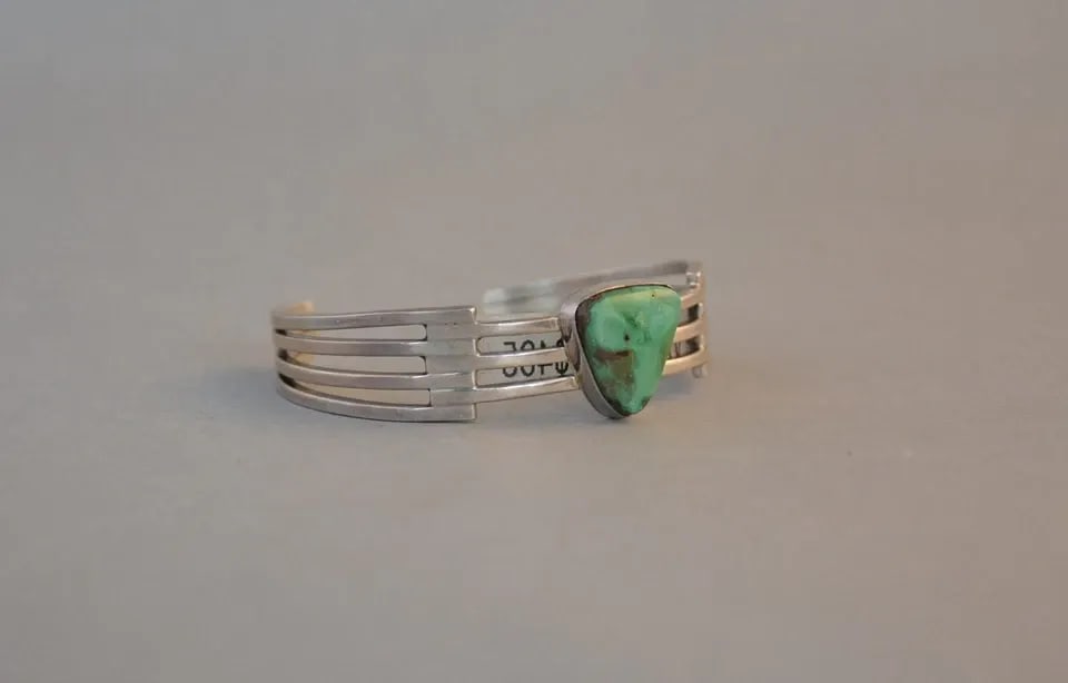 NAVAJO STERLING SILVER BRACELET - UTAH VARISCITE STONE - W. TAGS - SIGNED (1 of 2)