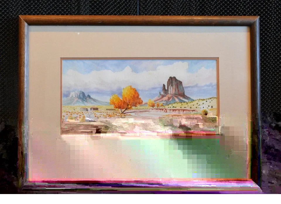 ROBERT DRAPER - NAVAJO ARTIST - WATERCOLOR PAINTING HOGAN SHIPROCK N.M. - AUTUMN (1 of 2)