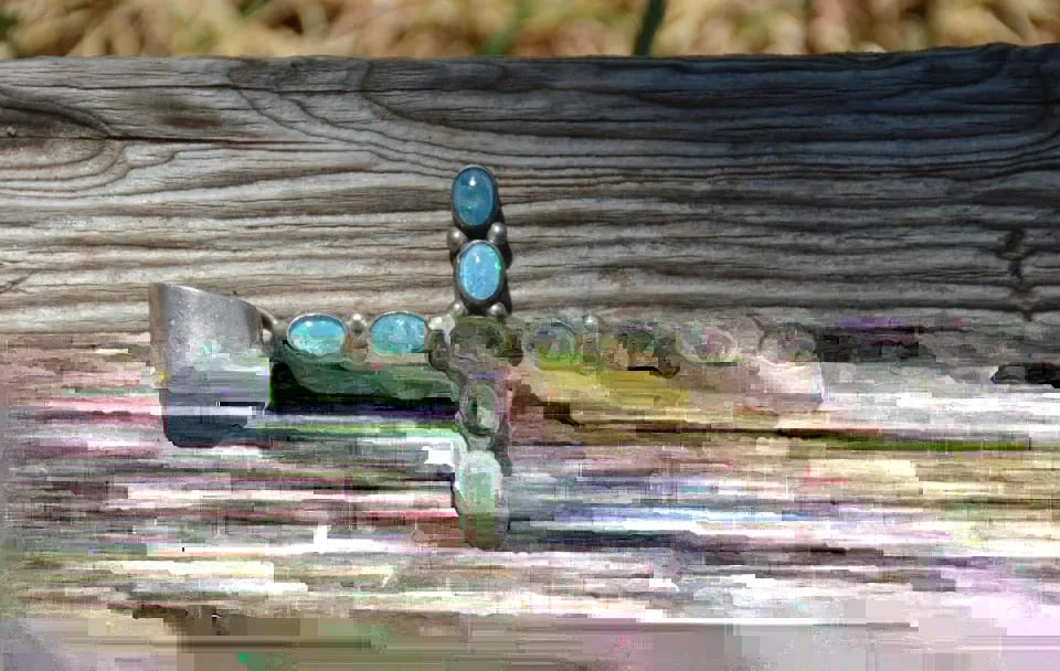 LARGE 3" VINTAGE NAVAJO STERLING SILVER CROSS PENDANT - OPAL STONES (1 of 2)