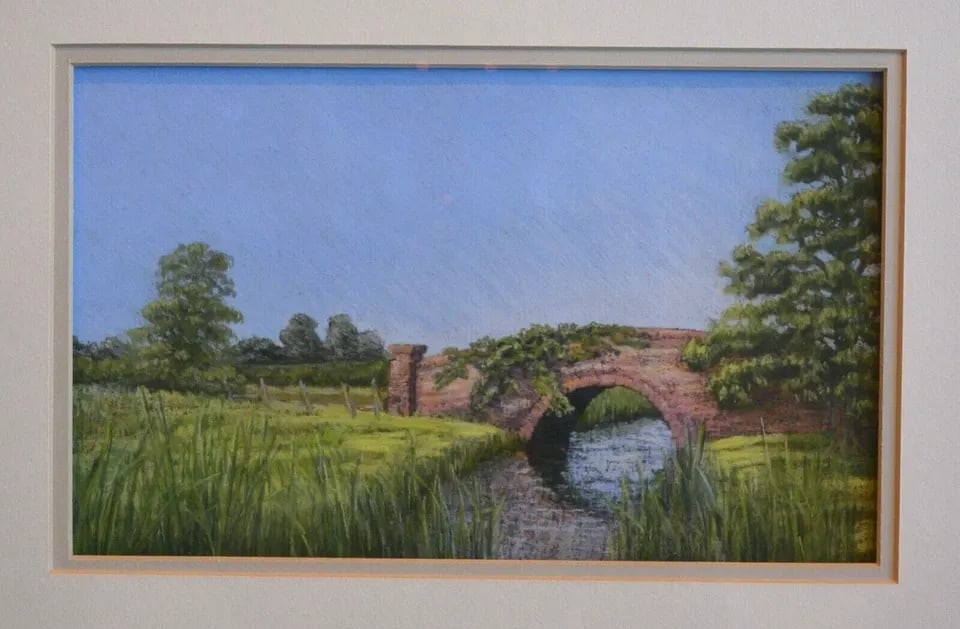 MELISSA J. SHOWALTER - PASTEL DRAWING - "THE OLD TOLLBRIDGE" ENGLAND - FRAMED (1 of 2)