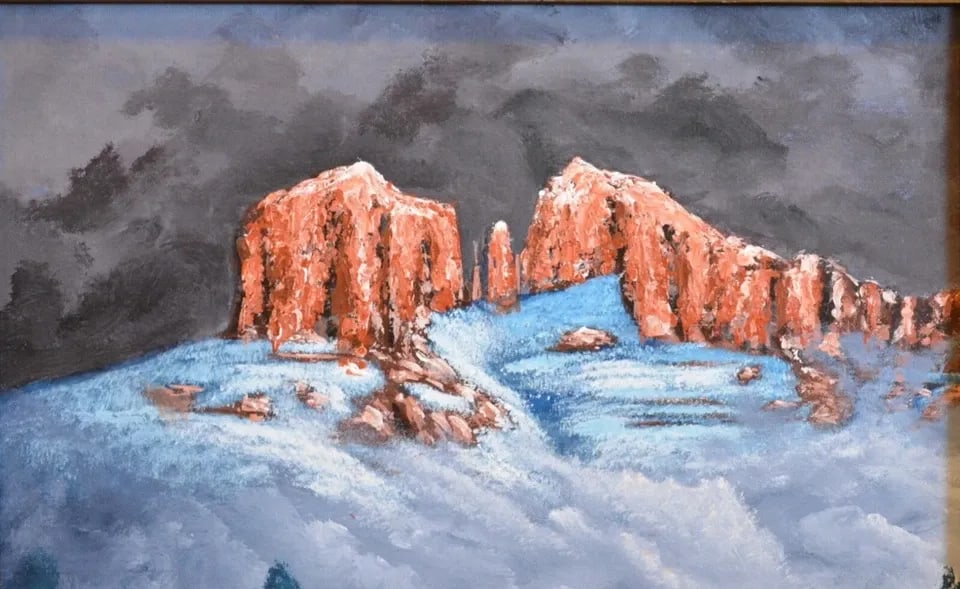 D. GAGNON - VTG PAINTING OF CATHEDRAL ROCK IN SNOW - SEDONA AZ - FRAMED (1 of 2)