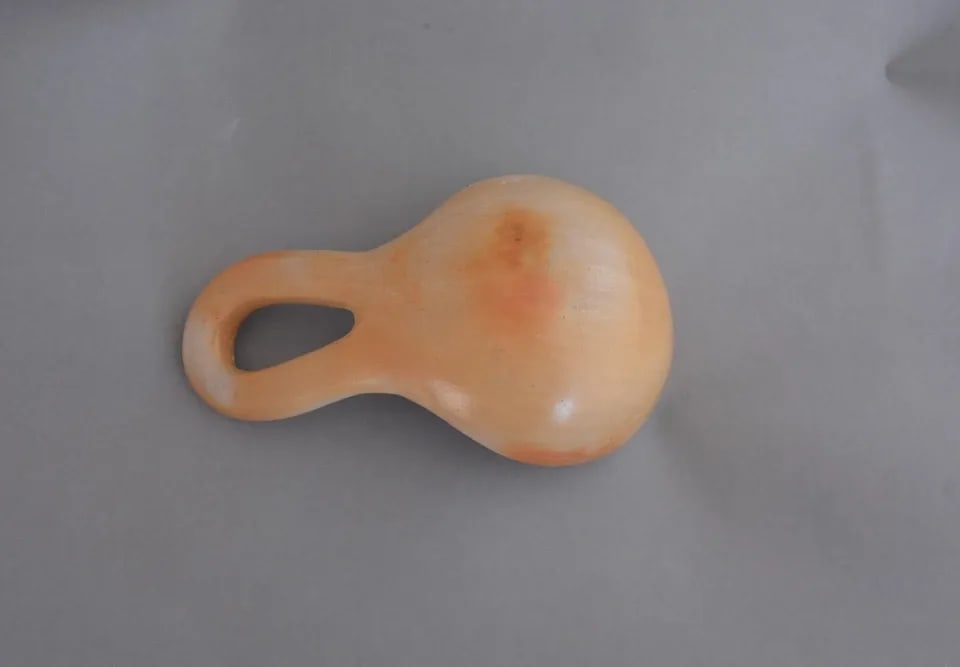 LARGE OLD HOPI INDIAN POTTERY LADLE - POLYCHROME - CROSS DESIGN - 10": LARGE OLD HOPI INDIAN POTTERY LADLE - POLYCHROME - CROSS DESIGN - 10" This is a wonderful large old Hopi ladle. It's in good, all original condition. It measures 10" measured on the curve and 4 5/8" a