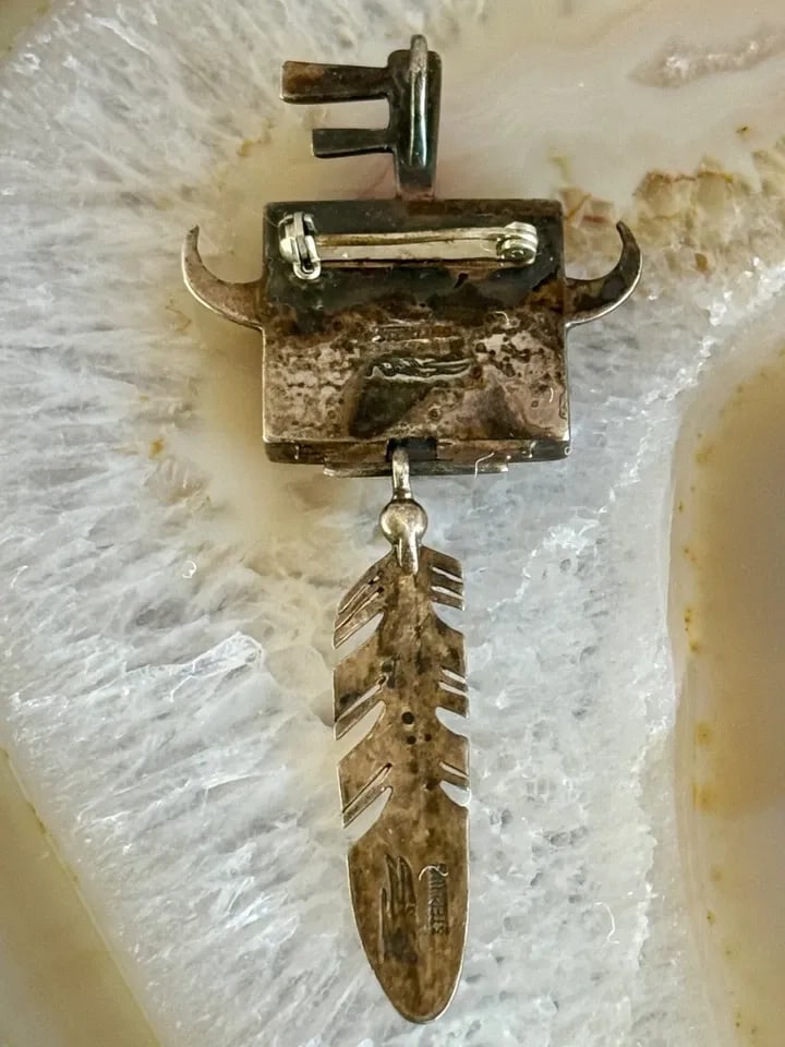 VINTAGE RAY TRACEY NAVAJO INLAID KACHINA HEAD STERLING SILVER PENDANT/BROOCH (1 of 2)