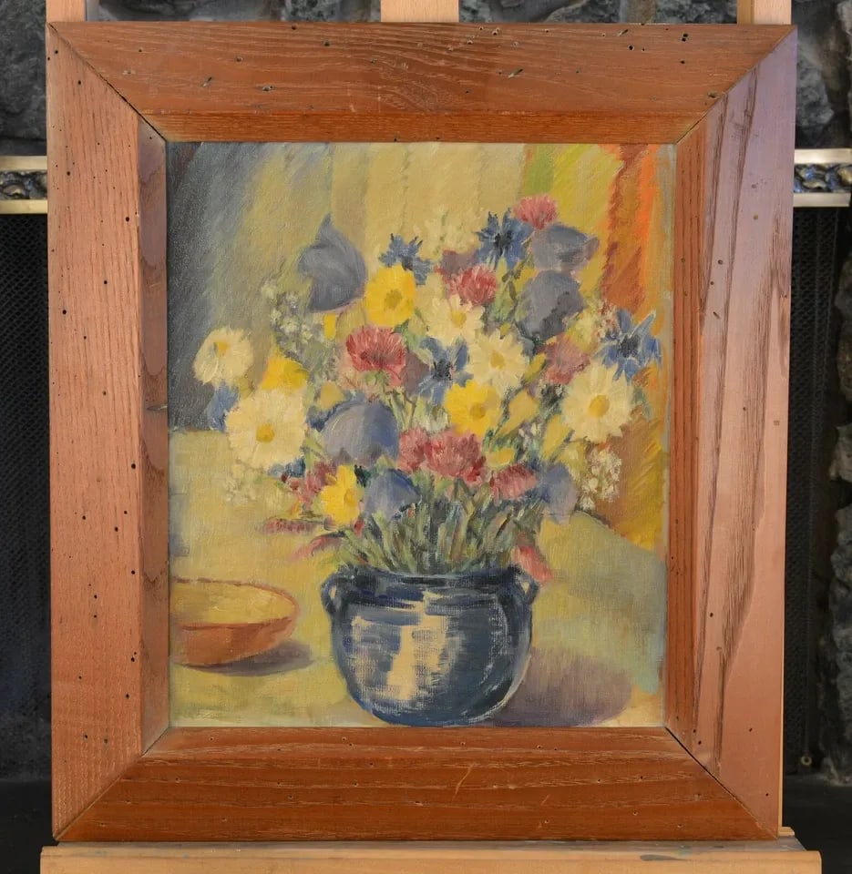 VTG FRAMED IMPRESSIONIST STILL LIFE PAINTING - VASE OF FLOWERS - SWEDEN B. BERG (1 of 2)