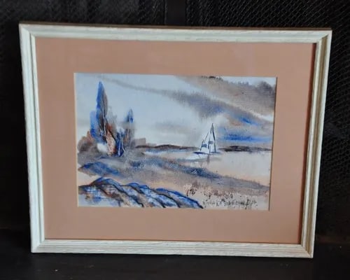 FRIEDBERG, MITCH 1924-2012 ORIGINAL - TALLAHASSEE FLORIDA - SEASCAPE WATERCOLOR: FRIEDBERG, MITCH 1924-2012 ORIGINAL - TALLAHASSEE FLORIDA - SEASCAPE WATERCOLOR Item Description: This original watercolor painting was done by Mitch Friedberg (1924-2012). The painting shows a Florid
