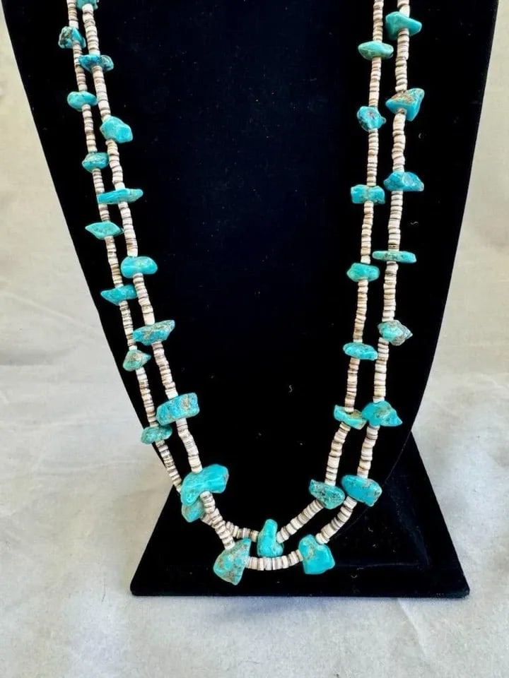 OLD PAWN NAVAJO TURQUOISE AND SHELL DOUBLE NECKLACE 31 (1 of 2)