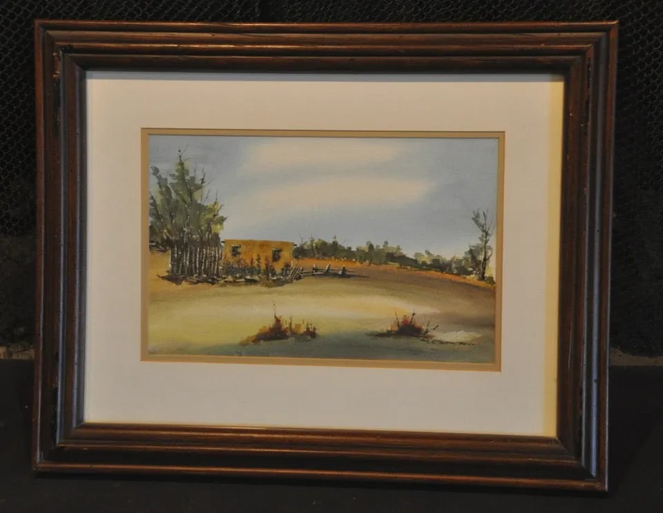 E.R.THOMPSON - ORIGINAL WATERCOLOR PAINTING - ADOBE CASITA - NEW MEXICO DESERT: E.R.THOMPSON - ORIGINAL WATERCOLOR PAINTING - ADOBE CASITA - NEW MEXICO DESERT Item Description: This original watercolor painting on paper was done by New Mexico artist, E. R. Thompson. It shows an a