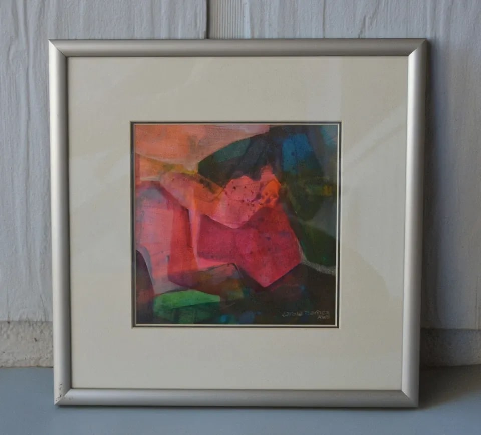 COLORADO ARTIST ABSTRACT PAINTING - VIBRANT ROSE GREENS BLUES - CAROLE BARNES: COLORADO ARTIST ABSTRACT PAINTING - VIBRANT ROSE GREENS BLUES - CAROLE BARNES Item Description: This abstract painting was done by Colorado artist Carole Barnes. It is acrylic paint on paper. It has b