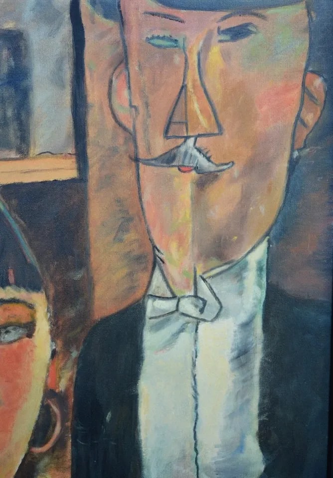 PEDEE - BRIDE AND GROOM - COPY OF ORIGINAL 1915 PAINTING BY MODIGLIANI: PEDEE - BRIDE AND GROOM - COPY OF ORIGINAL 1915 PAINTING BY MODIGLIANI This painting is a copy of the famous painting, "Bride and Groom", painted by Modigliani. Amedeo Clemente Modigliani was an Itali