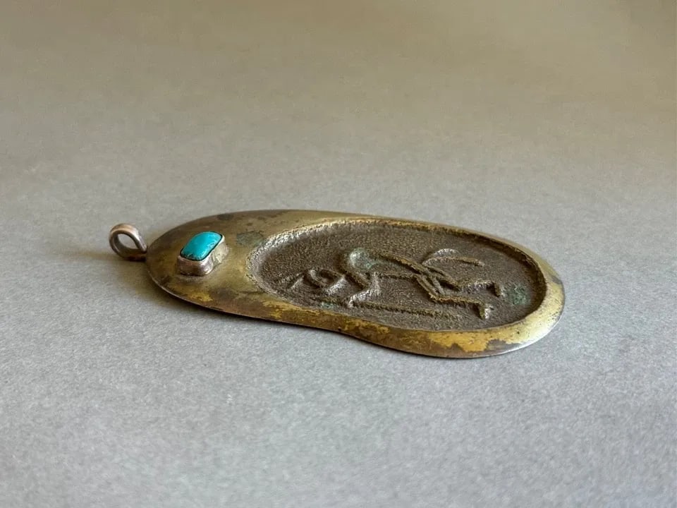 LARGE NAVAJO TUFA CAST STERLING SILVER WITH TURQUOISE KOKOPELLI PENDANT. 3: LARGE NAVAJO TUFA CAST STERLING SILVER WITH TURQUOISE KOKOPELLI PENDANT. 3” Large Vintage Navajo Tufa Cast Sterling Silver with Turquoise Kokopelli Pendant 3 1/8” Tall 1 1/2” Wide ..