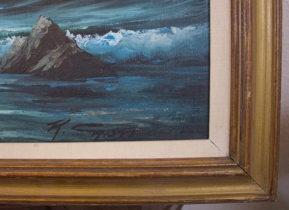 VINTAGE OIL PAINTING - OCEAN WAVES AT SHORE IN MOONLIGHT - ITALIAN R. CRISTI: VINTAGE OIL PAINTING - OCEAN WAVES AT SHORE IN MOONLIGHT - ITALIAN R. CRISTI Item Description: This vintage oil painting was done by Italian artist R. Cristi. Cristi is known for his ocean landscapes 