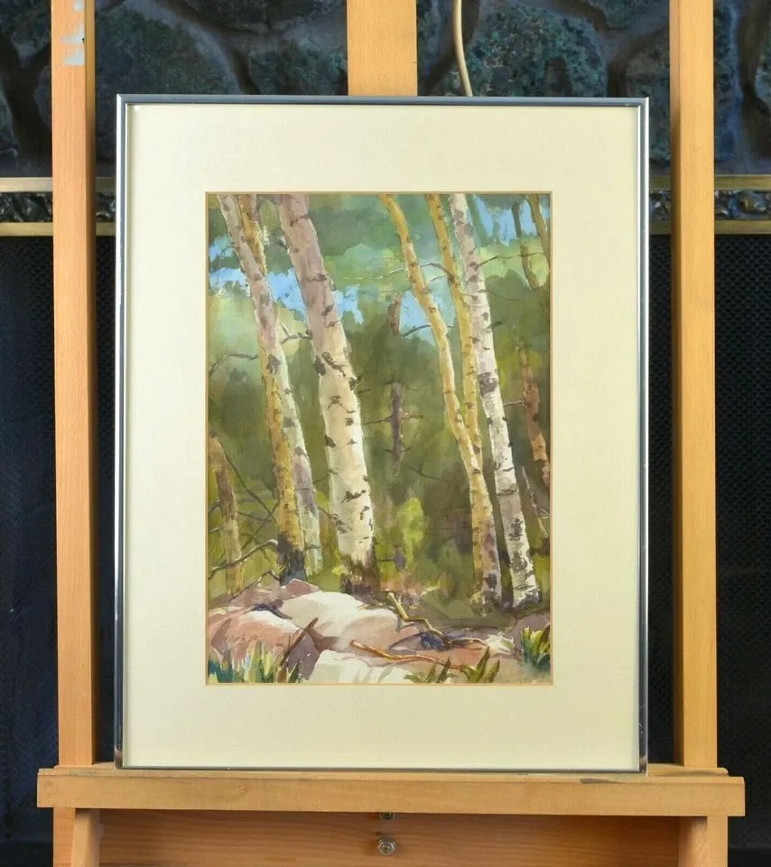 WATERCOLOR PAINTING - HART PRAIRIE ASPEN GROVE FLAGSTAFF AZ - TOM WARD - 1989: WATERCOLOR PAINTING - HART PRAIRIE ASPEN GROVE FLAGSTAFF AZ - TOM WARD - 1989 Item Description: This watercolor painting was done by Sedona, Arizona artist Tom Ward. On the back Tom identifies this as