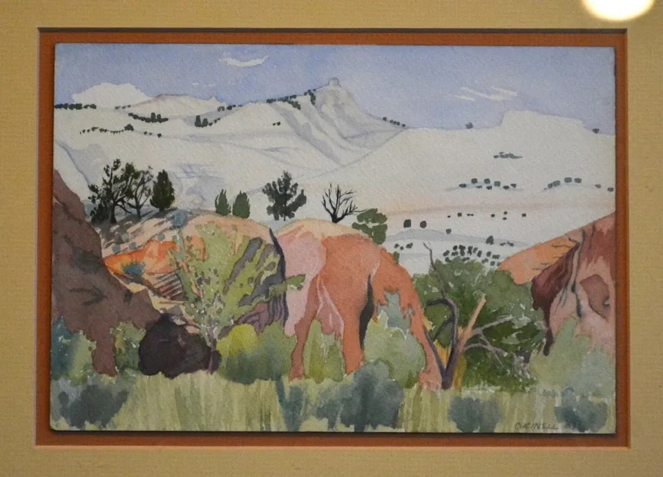 CUCINELL - LANDSCAPE WATERCOLOR PAINTING - FOLK ART STYLE - TAOS SANTA FE N.M. (1 of 2)
