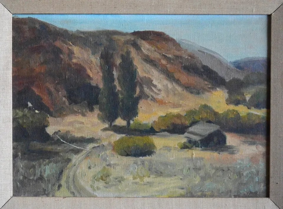 ORIGINAL LANDSCAPE PAINTING - OLD CABIN IN MOUNTAIN VALLEY - CALIFORNIA - FRAMED (1 of 2)