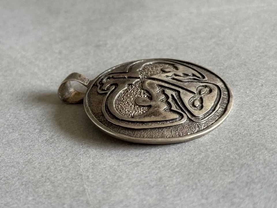OLD PAWN NAVAJO TUFA CAST SILVER EAGLE AND BEARS PENDANT (1 of 2)