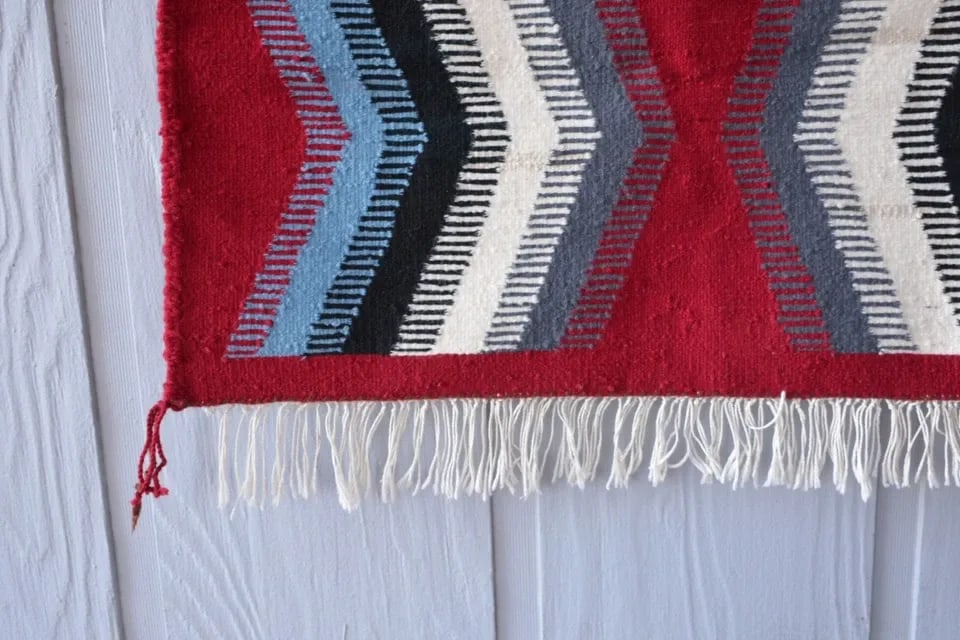 NAVAJO RUG EYE DAZZLER PATTERN - RED GREY BLACK WHITE BLUE - 36" X 28.5" (1 of 2)