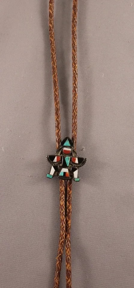 OLD PAWN.. ZUNI KNIFE WING.. BOLO TIE STERLING SILVER AND MIXED STONES (1 of 2)
