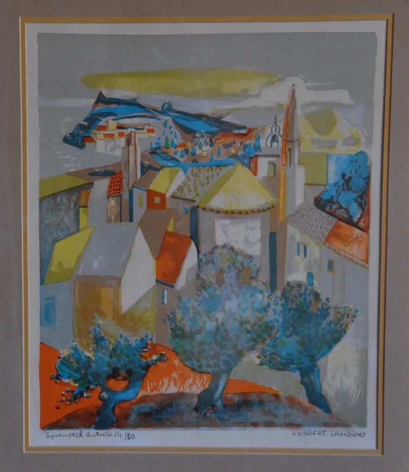 GEORGES LAMBERT - VINTAGE LITHOGRAPH FRENCH VILLAGE ARTISTS PROOF PENCIL SIGNED (1 of 2)