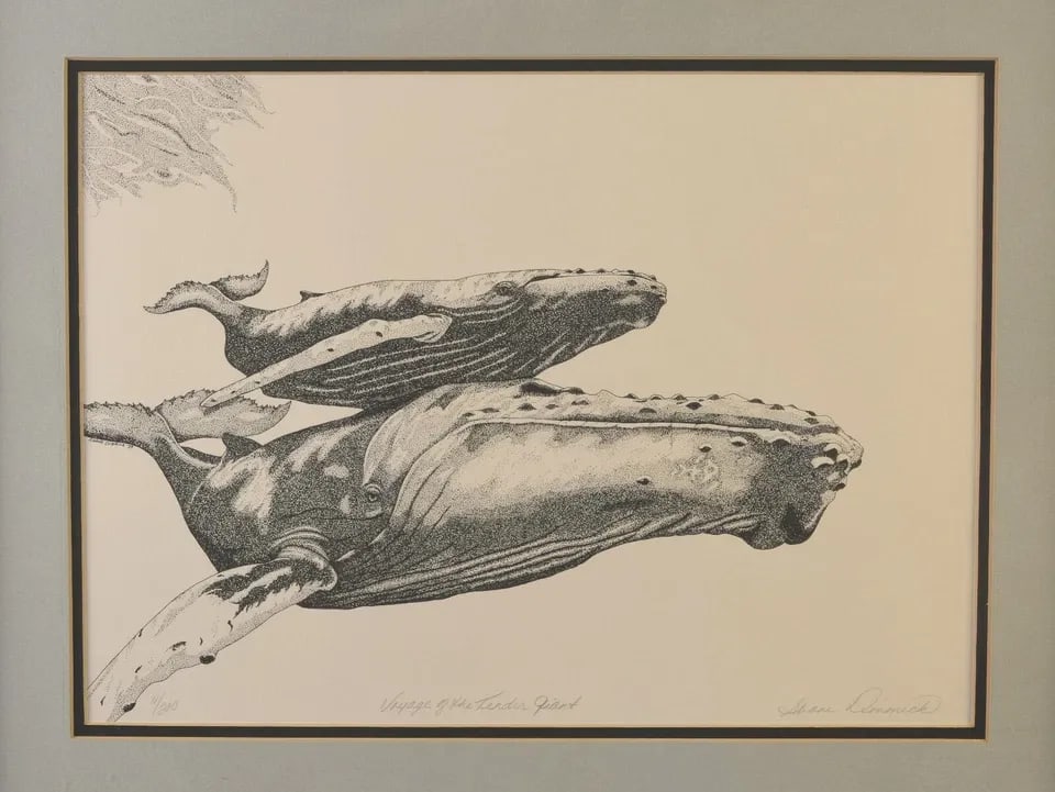 SHANE DIMMICK - VTG SIGNED LMTD ED PRINT - VOYAGE OF THE TENDER GIANT - WHALES (1 of 2)