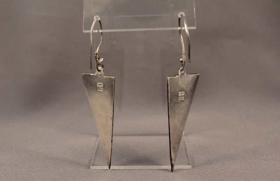 VINTAGE SILVER EARRINGS AND SOLID 18 KT GOLD ON STERLING SILVER .. (1 of 2)